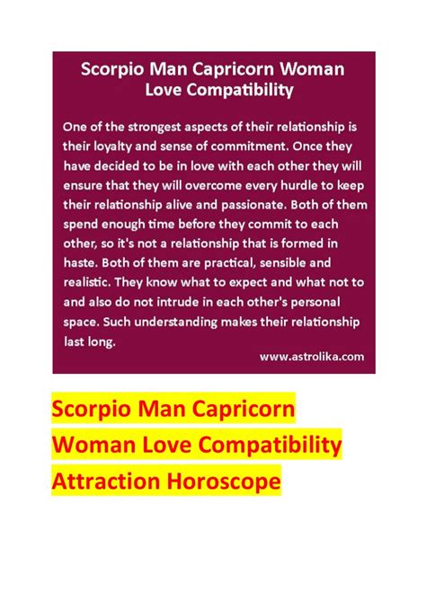 Since he has incredibly high expectations, he tends to wait quite some time for the right. Scorpio man capricorn woman love compatibility attraction ...