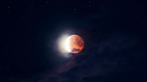 Download Wallpaper 2048x1152 Moon Full Moon Red Moon Sky Night