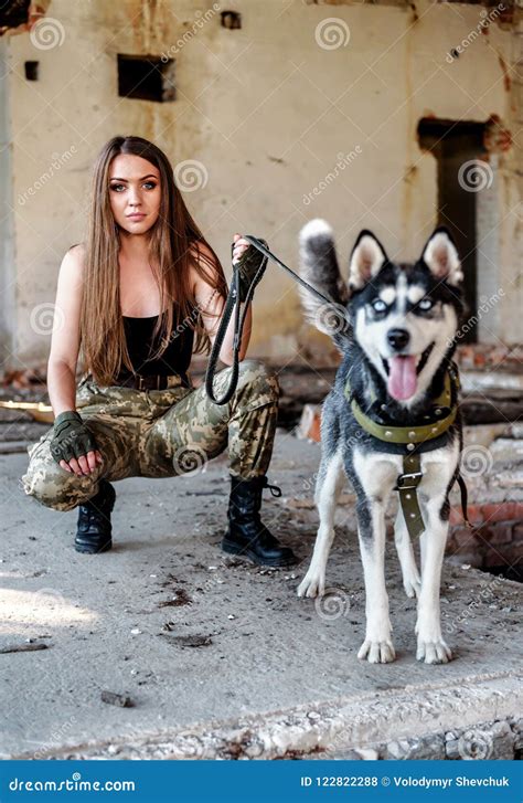 Beautiful Girl With Husky Stock Photo Image Of Smart