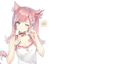 Hd Wallpaper Anime Girl Pink Hair Animal Ears Wink Cat Girl Neko