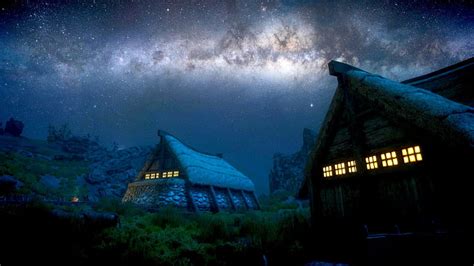 Houses In The Dark Stars Skyrim Milky Galaxy Night Scrolls Hd