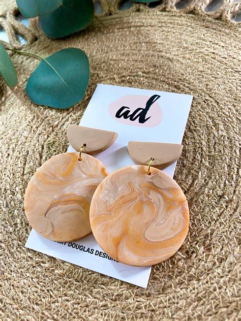 Gold Marble Circle Earrings Geometric Minimalist Earrings Etsy