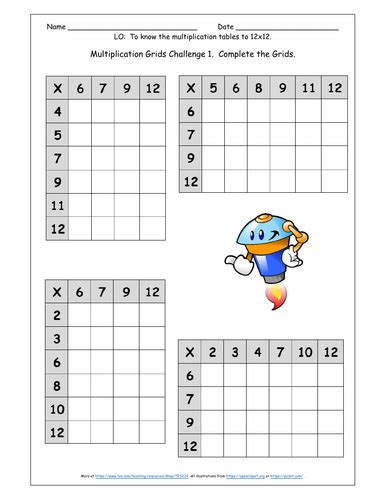 Ks2 Times Tables To 12 X 12 Multiplication Grid Free Taster Y3 Y4 Y5