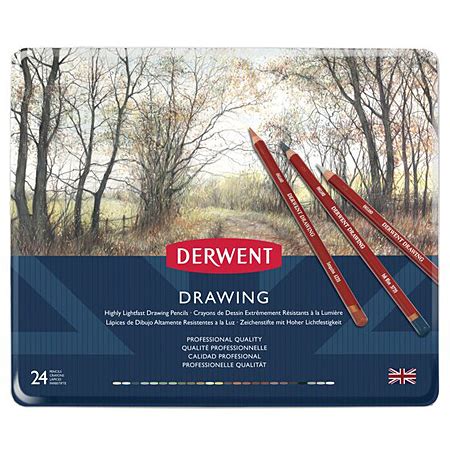 Derwent Drawing Tin Assorted Colour Pencils Schleiper Complete