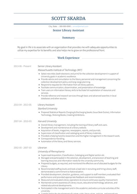 Need helping writing your librarian resume? Library Assistant - Resume Samples and Templates | VisualCV