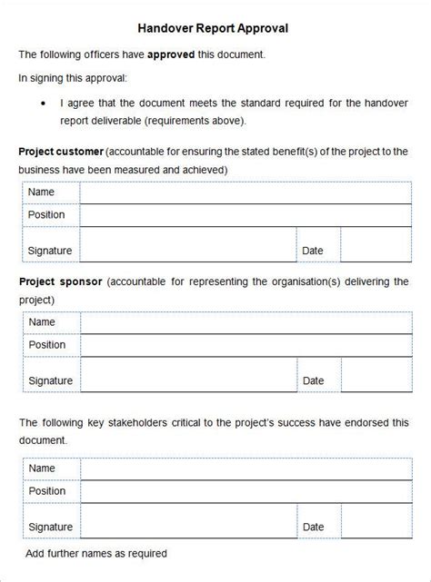 Preparation for a handover (file/or discussion) means that relevant information needs to be. Handover Report Template - 15+ Free Word, PDF Documents Download | Free & Premium Templates