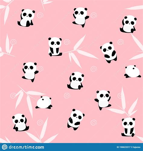 Cute Cartoon Panda Bear Seamless Pattern Animals On Background With