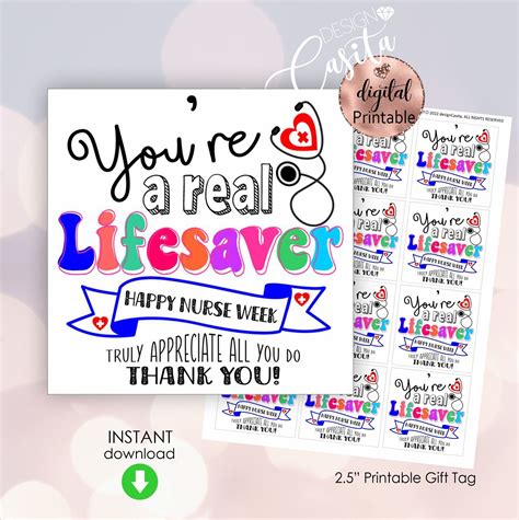 Nurse Week Lifesaver Printable Favor Gift Tager Nursemini - Etsy