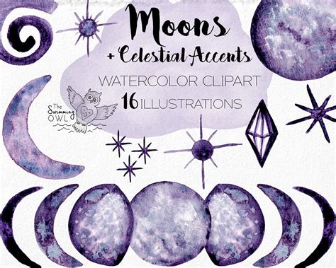 Watercolor Moon Clipart Moon Phases Clipart Celestial Etsy Watercolor