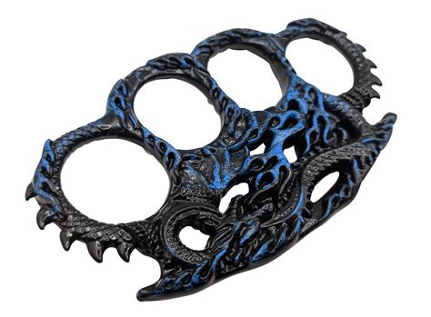 Paperweight Metal Knuckle Duster Blue Fire Dragon M080rbl