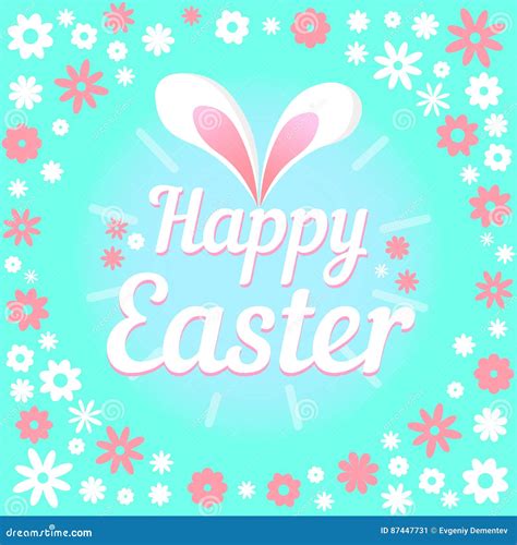 Colorful Illustration With The Title Happy Easter And Flowers Stock