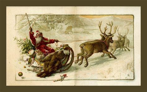 c 1890 santa and reindeer dashing through the snow large chromolitho double page print 15 x 9