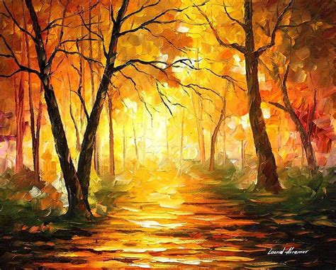 Yellow Fog 3 Palette Knife Oil Painting On Canvas By Leonid Afremov