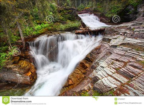 Glacier National Park Waterfall Stock Image Image Of Cascades Nature