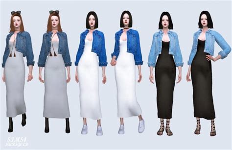 Sims4 Marigold Denim Jacket With Long Dress Sims 4 Downloads