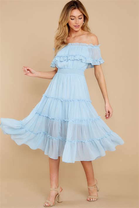 As She Goes Light Blue Off The Shoulder Midi Dress In 2020 Midi