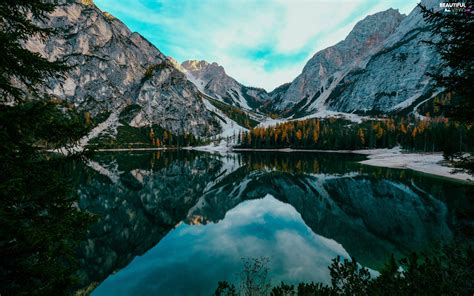 Lake Reflection Viewes Mountains Trees Beautiful Views Wallpapers