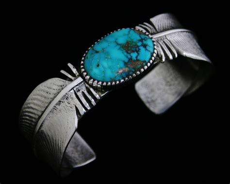 Philander Begay Sierra Nevada Turquoise Tufa Cast Feather Design Bracelet