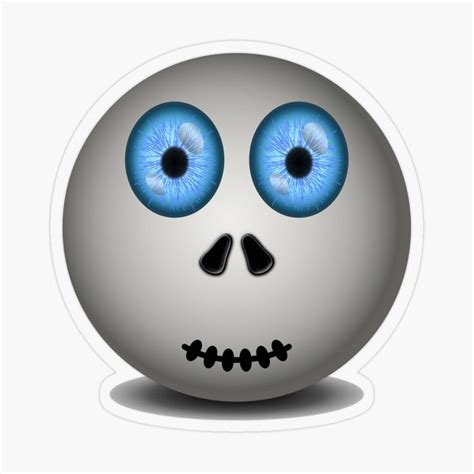 A White Skull With Blue Eyes Sticker On The Front Of Its Face
