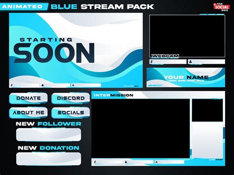 Animated Blue Twitch Overlay Package Blue Twitch Overlay Animated