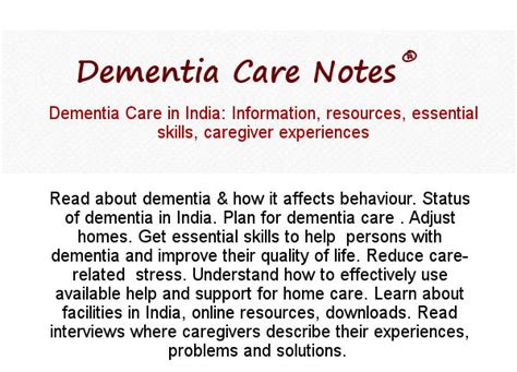Dementia Care Notes India Information Resources Essential Skills
