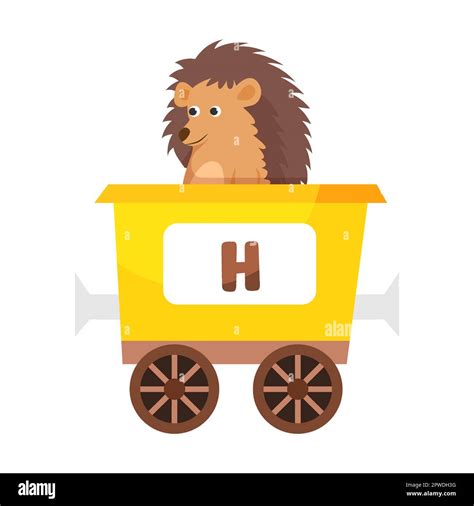 Letter H Hedgehog Cute Animal In Colorful Alphabet Train Vector