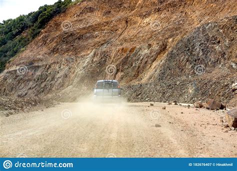 Off Road Mountain Trail And Car Raising Dust Stock Image Image Of