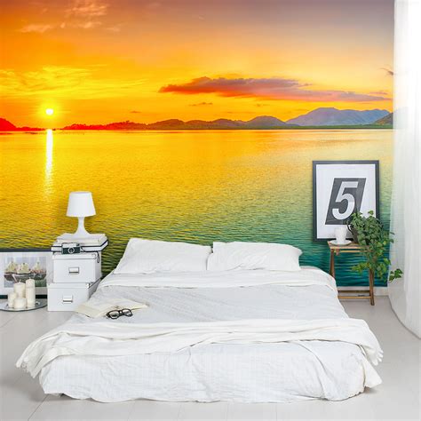 Ocean And Mountains Sunset Wall Mural Wallums