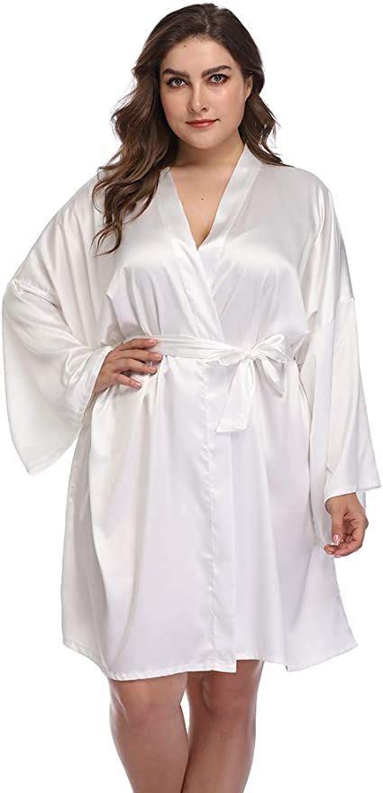 Women S Plus Size Short Satin Kimono Robes Sleepwear Bathrobes Silky