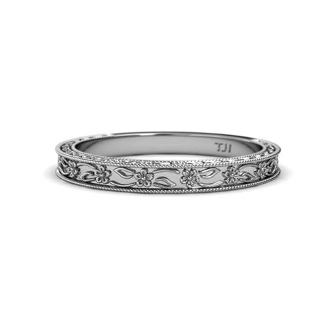 Design the perfect ring piece w/ certified diamonds at blue nile today! Floral Engraved Womens Wedding Band Stackable with ...