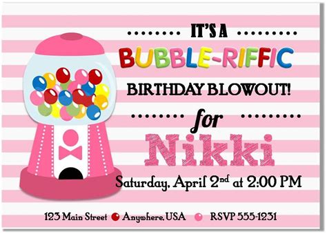 Bubble Gum Birthday Party Printable Invitation Sweets Candy Etsy
