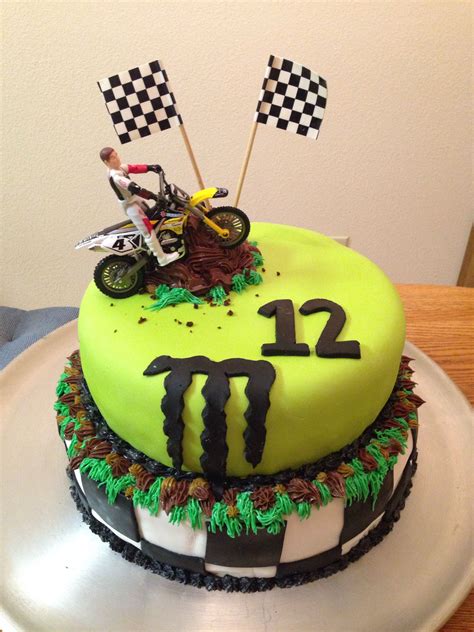 Monster energy is an energy drink that was introduced by hansen natural company (now monster beverage corporation) in april 2002. Motocross cake w/ dirt bike and Monster Energy logo | Dirt ...