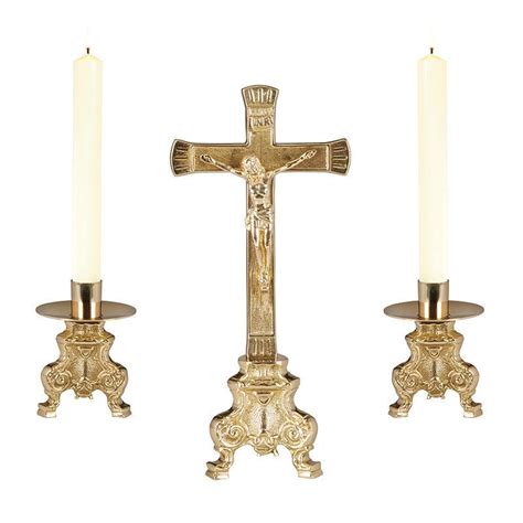 It also includes a slim white card mount and can be hung or stood, landscape or portrait. Brass Altar Set 2 Candlesticks and 10" Standing Crucifix ...