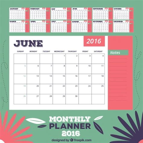 Floral Monthly Planner Free Vector