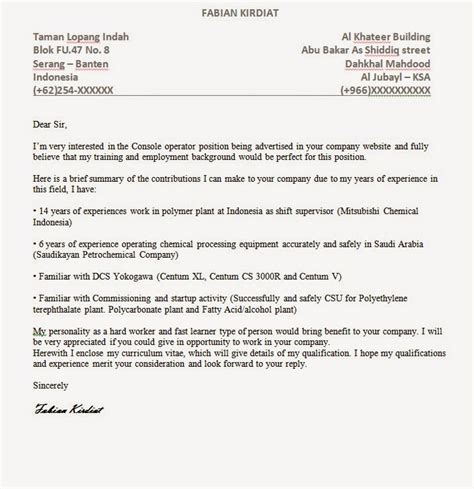 Cover letter dalam bahasa inggris