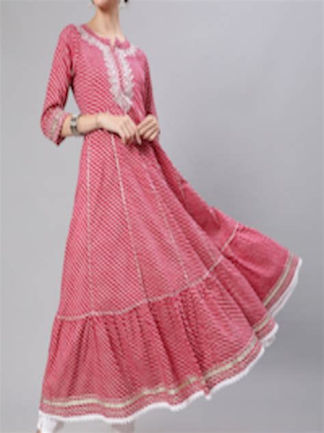 Buy Ishin Women Pink And White Leheriya Printed Thread Work Pure Cotton