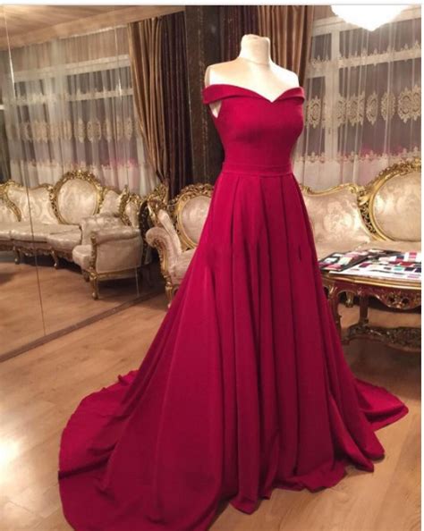 A Line Sexy Off Shoulder Sleeves Wine Red Prom Dress · Sancta Sophia · Online Store Powered By