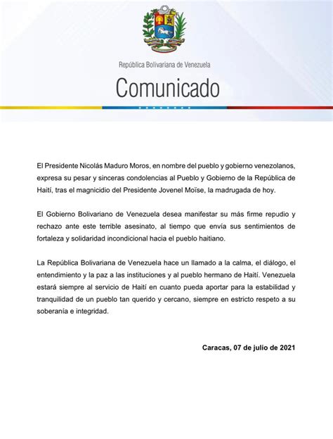 Comunicado Oficial Presidencia de la República Bolivariana de