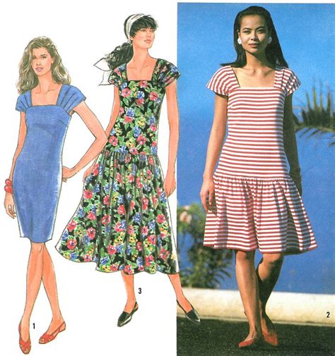 Dropped Waist Dress Sewing Pattern Cap Sleeve Square Neck Fitted Summer