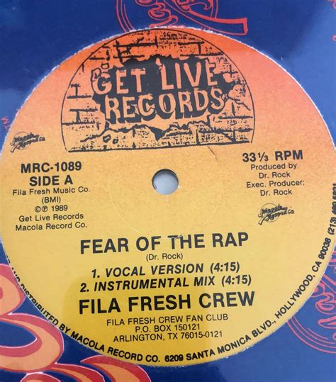 Fila Fresh Crew Fear Of The Rap Only Music Records