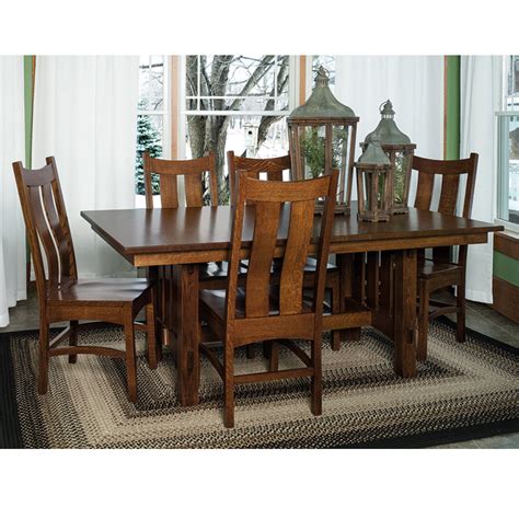 Amish Mission Goshen Trestle Table And 6 Side Chairs Oak For Less®