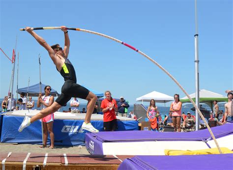 (athletics) a jumping event contested in track and field which requires an athlete to carry a fiberglass pole down a runway, plant the pole into a vaulting box and vault over a fiberglass bar, landing on a matted pit. Opinions on Pole vault