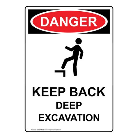 Portrait OSHA Keep Back Deep Excavation Sign With Symbol ODEP 4025