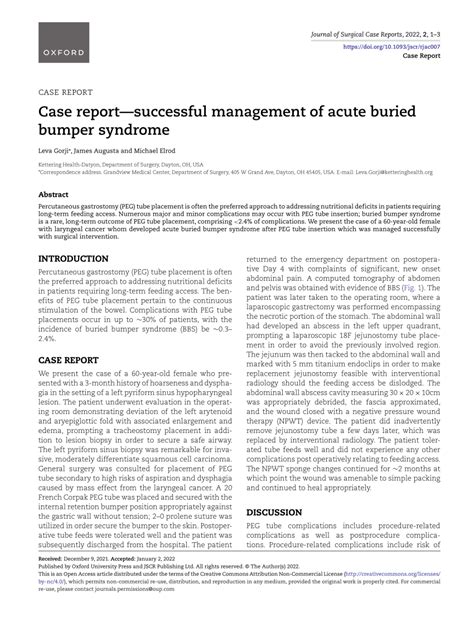 Pdf Case Report—successful Management Of Acute Buried Bumper Syndrome