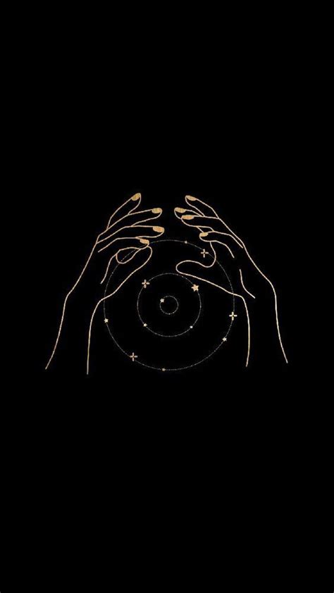 Two Hands Reaching Out To Touch The Center Of A Circle With Stars In It On A Black Background