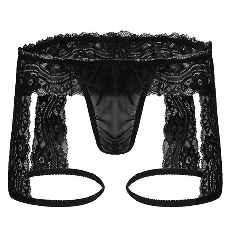 Buy Mens Sheer Lace Boxer Briefs Sissy Pouch Crossdress Panties See Through Garter Thong G