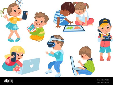 Children Using Phones Tablets Laptops Hi Res Stock Photography And