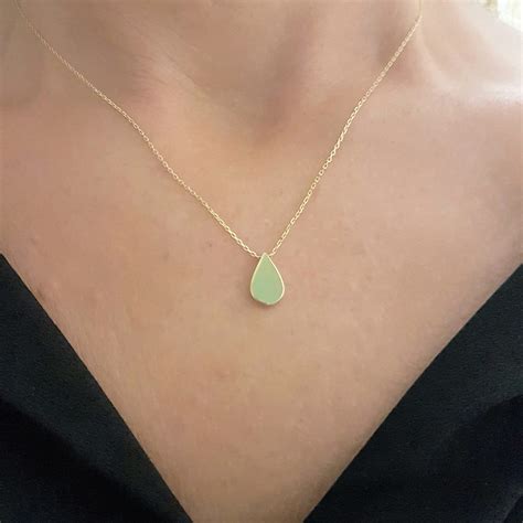 14k Real Solid Gold Tear Drop Design Pendant Necklace T For Women