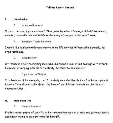 In english grammar, words are generally divided into eight different classes or parts of speech according to the work they do in a sentence. 8+ Sample Tribute Speech Examples - PDF | Sample Templates