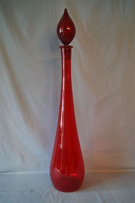 Spectacular 28 Blenko Mid Century Ruby Red Decanter Genie Bottle W Stopper Blenko Glass
